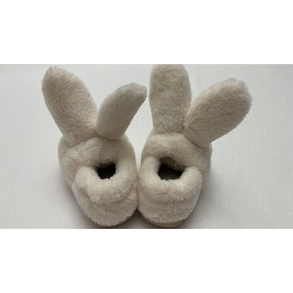 Toddler Size 2 Faux Fur Bunny Nonslip Cushion Insole Slippers Floral Easter